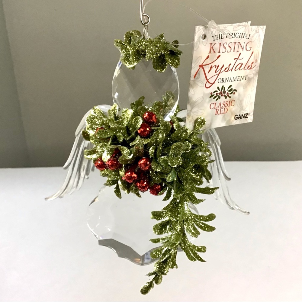 GANZ Kissing Krystals Ornament Mistletoe Angel Classic Red Green Christmas NEW